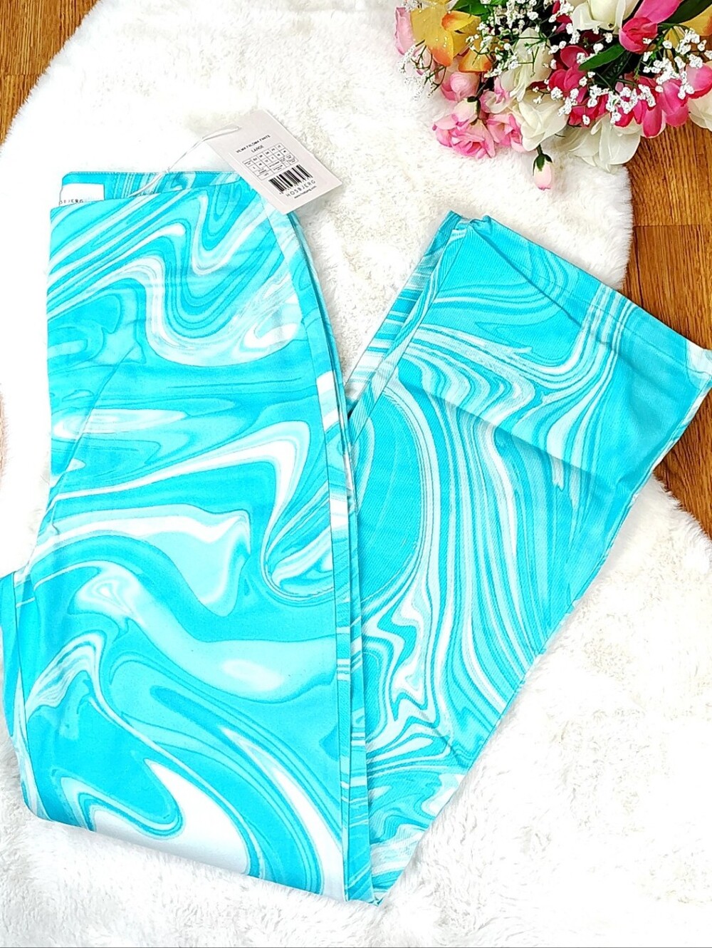 Hosbjerg Psychedelic Flare Vilma Paloma Pants Turquoise Marble High Rise Pants